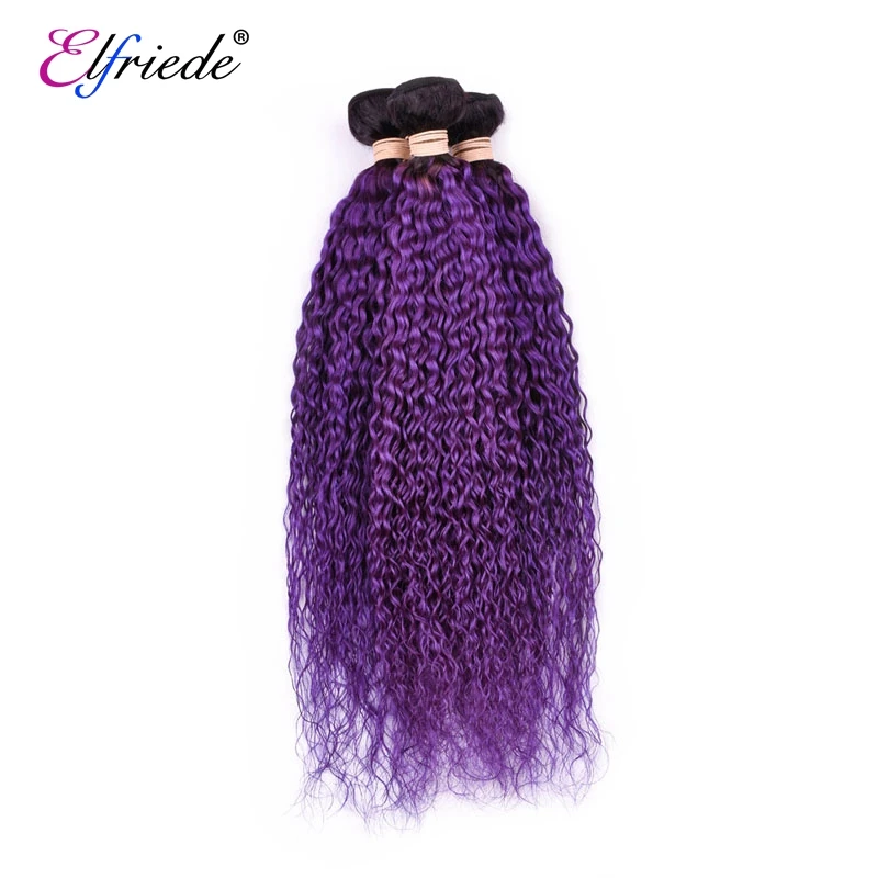 Elfriede 1B/Purple Kinky Curly Ombre Colored Human Hair Bundles 100% Human Hair Extensions 3/4 Bundle Deals Human Hair Weaves