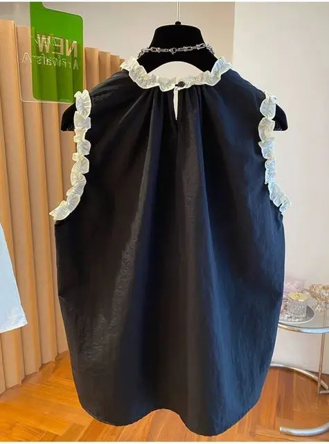 Simple Office Lady Loose Fungus Shirt Pullover Casual Solid Soft Korea Sleeveless Blusas Western Sweet Literary Top