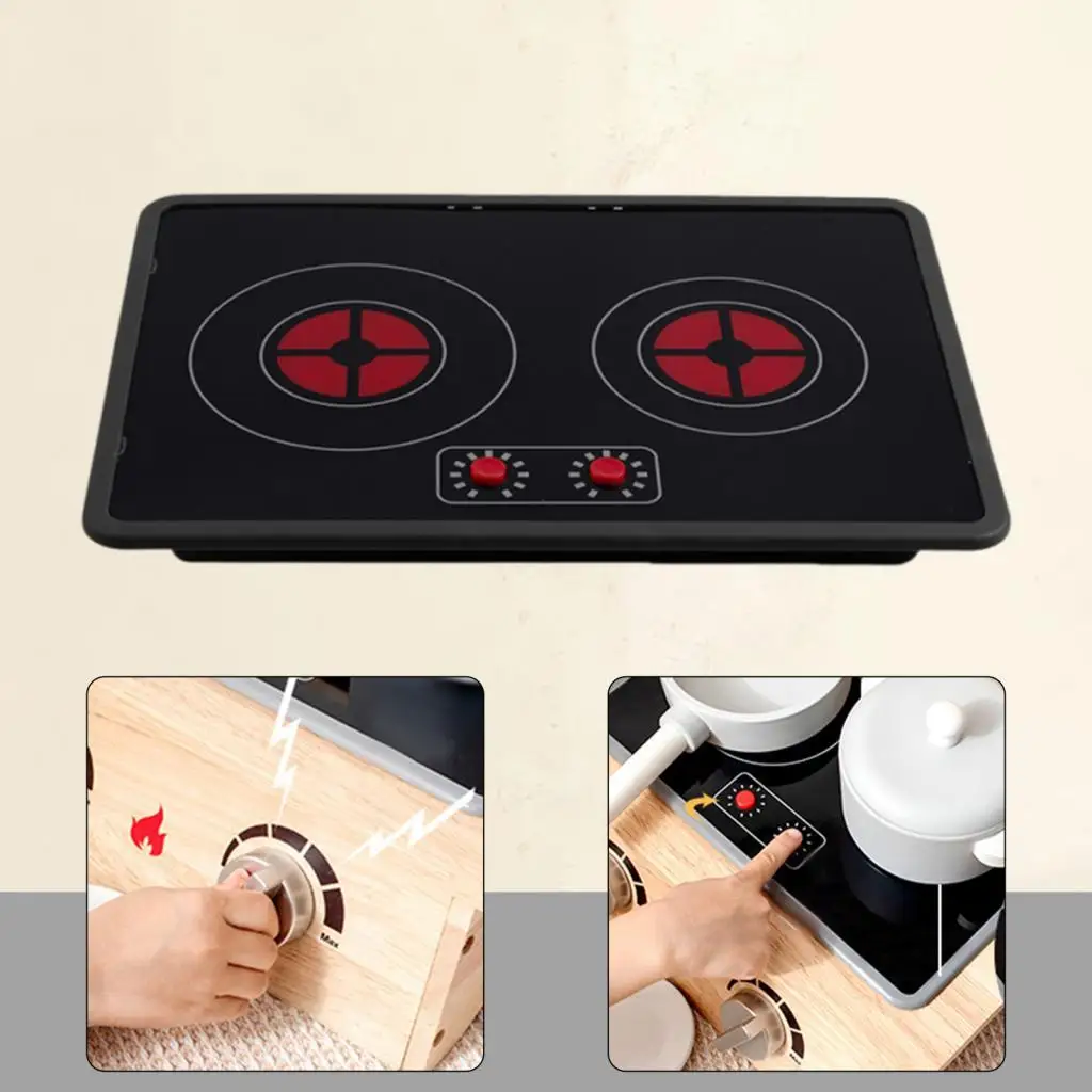Children Pretend Play Kitchen Toy Induction Cooker Wooden Stove with Realistic Features for Kids Age 4-7 Interactive Gift