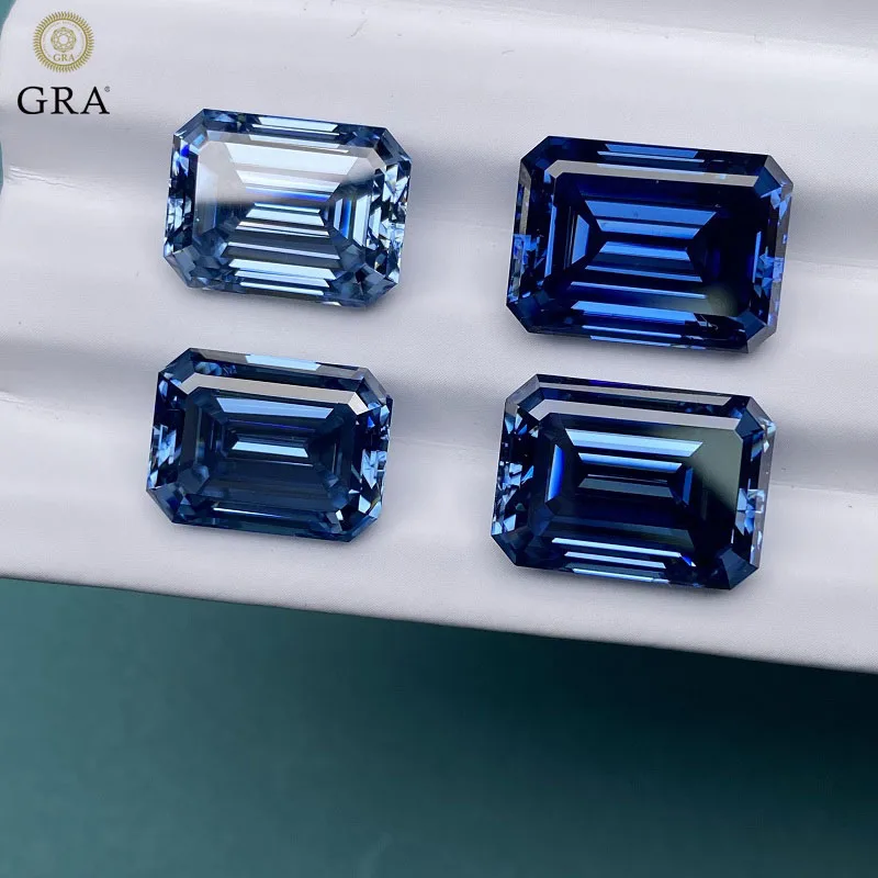 

Ruif Top Quality Original Sapphire Blue Emerald Cut Moissanite Diamond with Certificate Pass Diamond Tester