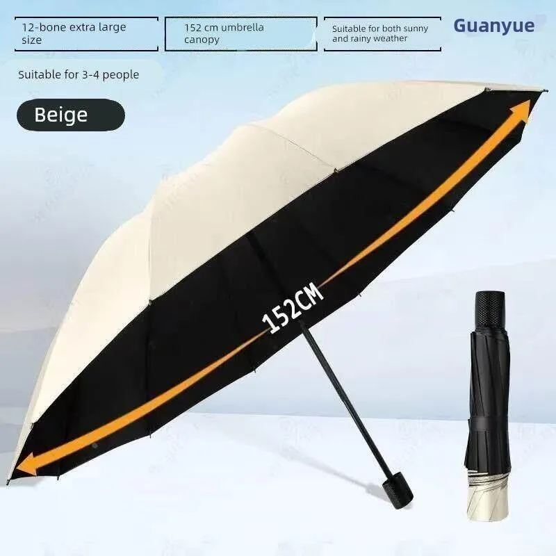 

Extra Large 152cm Rain Umbrella Thickened 12 Ribs Reinforced Sun Rain Umbrella for Heavy Rain Special Purpose Shelter