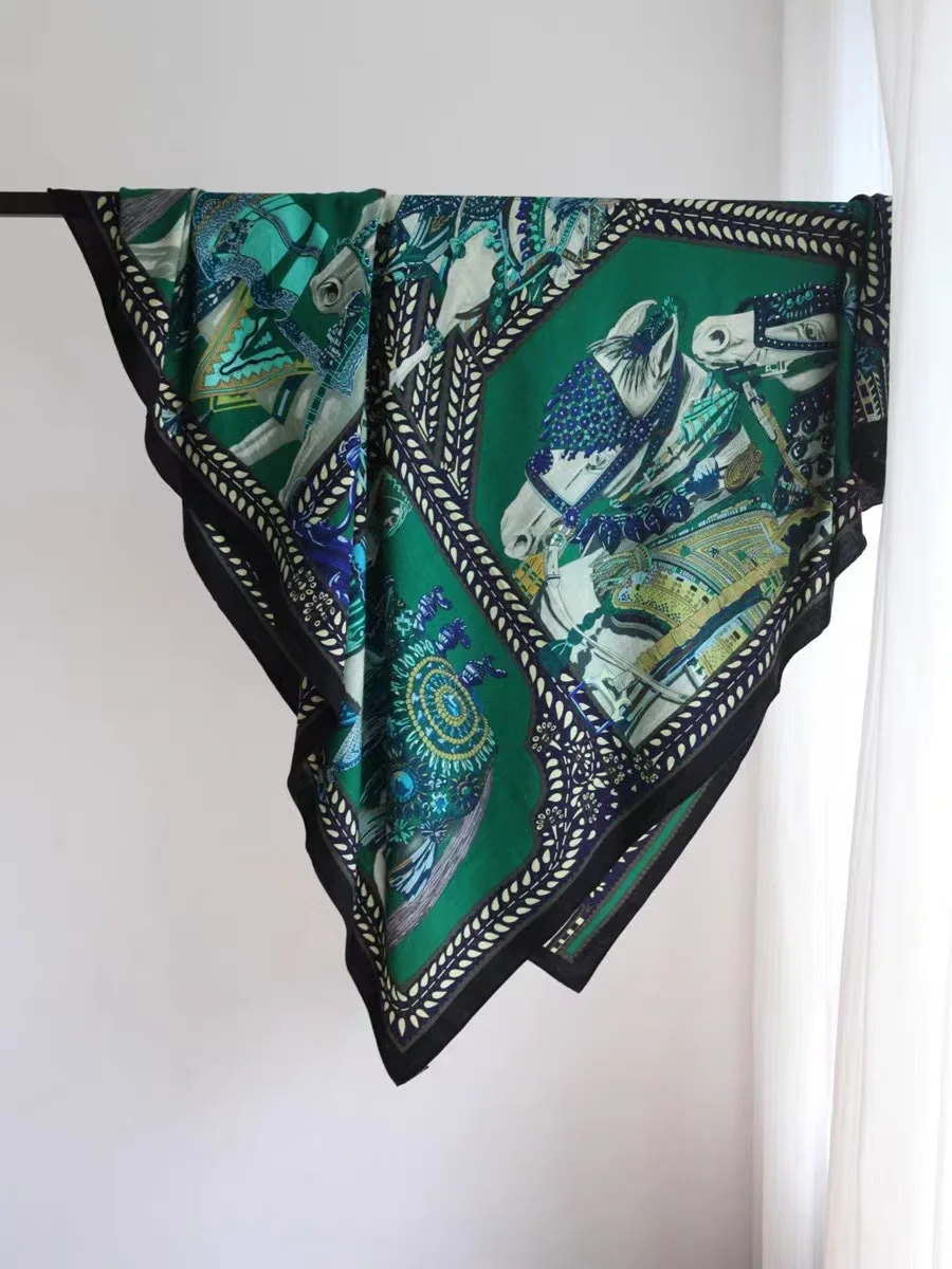 

Cheval Print Scarf Pashmina Designers Brands Shawls Women Silk Wool Scarves Christmas Gift Herms Rollerd Edges Shawls 135CM