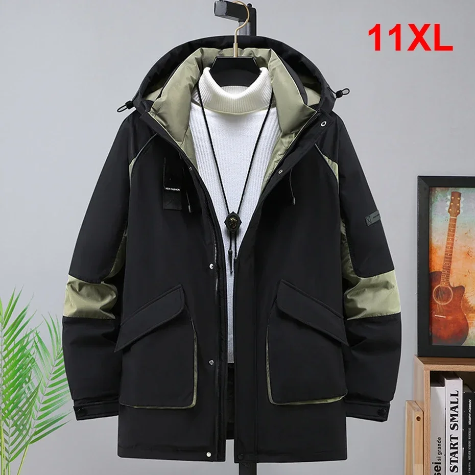 

Winter Waterproof Parkas Men Warm Thick Jacket Coats Plus Size 10XL 11XL Patchwork Parkas Fashion Casual Cargo Jacket Male