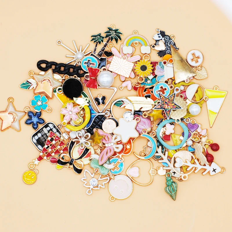 Random Mix Enamel Charms Flower Heart Fruit Pendant Alloy Accessories Diy Making Bracelet Earring Material Jewelry