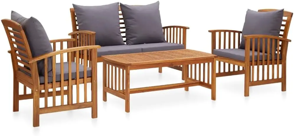 

Patio Furniture Set 4 Piece, Patio Bench Seat with Coffee Table, Wooden Dining Set for Garden Balcony Porch, Modern, Sol