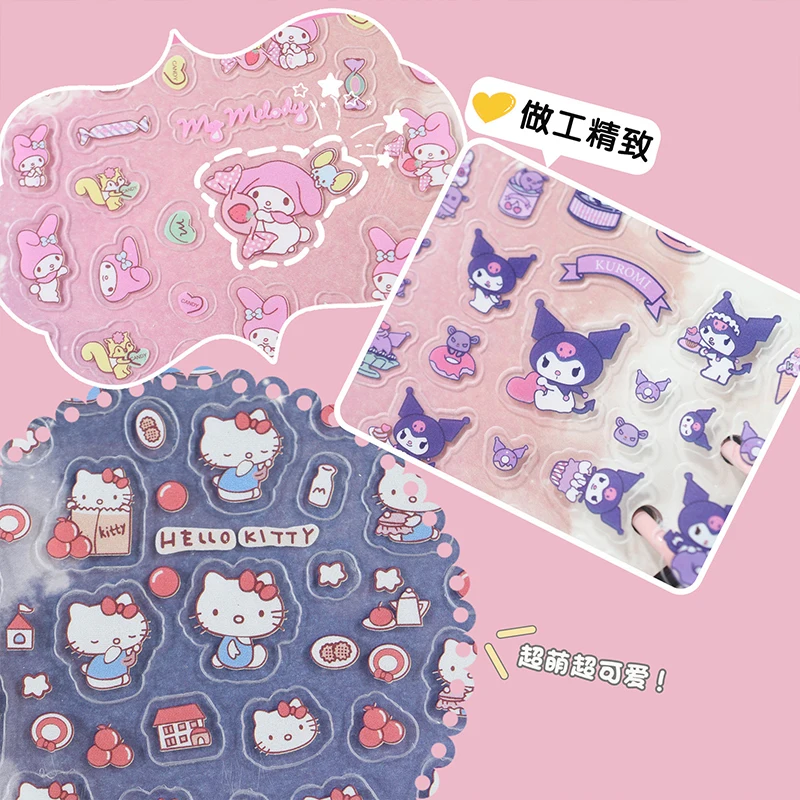 5Pcs Hello Kitty Y2K Anime Kawaii Sanrio Transparent Sticker Cute Kuromi My Melody Diy Waterproof Stickers Decoration Kids Gifts