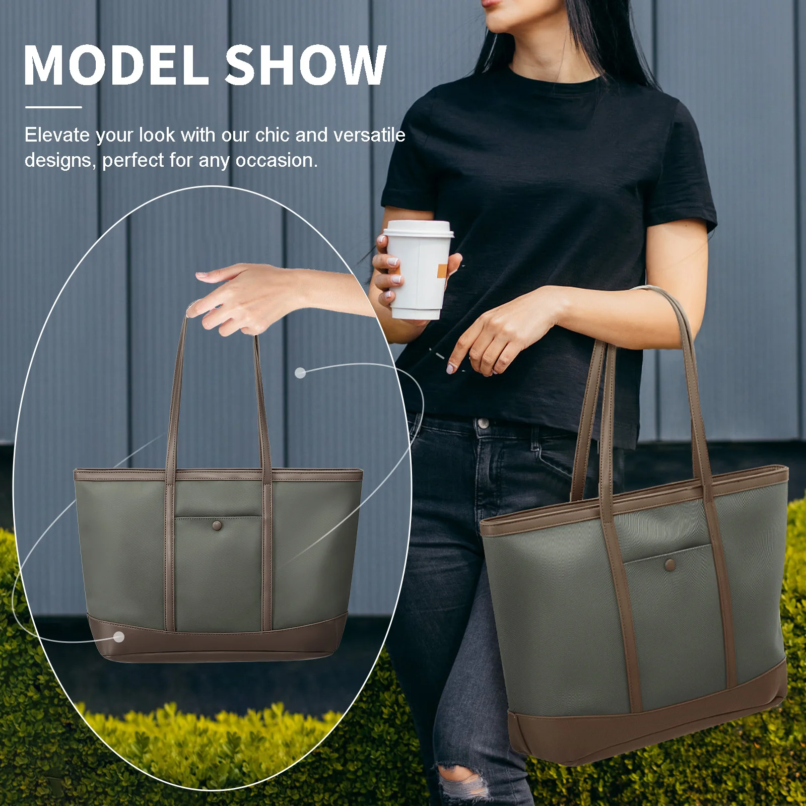 Women Large Shoulder Bag, Zipper Bag, Foldable Top Handle Travel Bag, College Laptop Canvas Bag for Work, Shopping, Sports,Beach