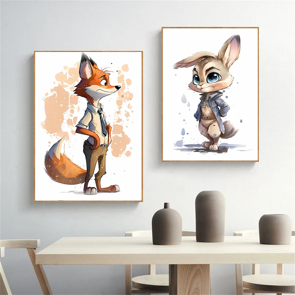 MINISO Disney Zootopia Canvas Poster Disney Wall Art Nick And Judy Canvas Print Picture For Kids Room Nursery Home Decor