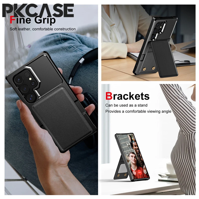 PKCASE فتحة للبطاقات العمودية محفظة الهاتف حقيبة لهاتف سامسونج S25 Edge S24 S23 FE Plus S22 Ultra A56 A36 A26 A16 A55 A35 A25 A15 غطاء