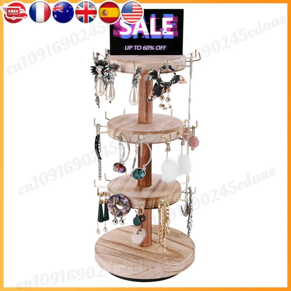 360 Rotatable Wooden Jewelry Display Stand Organizer