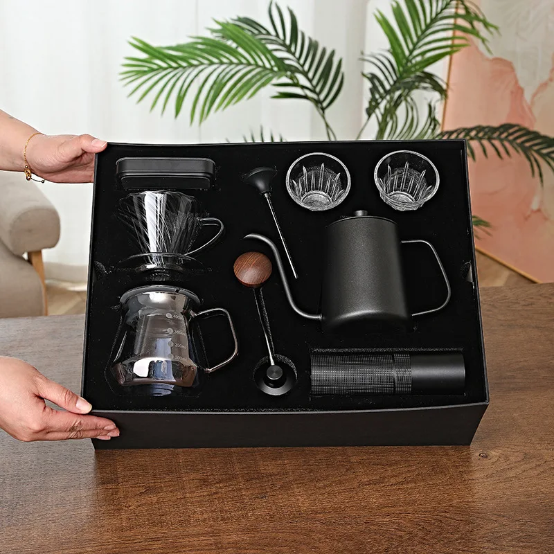

Hand brewing coffee set, hand crank bean grinder, household outdoor sharing pot, hand brewing pot gift box