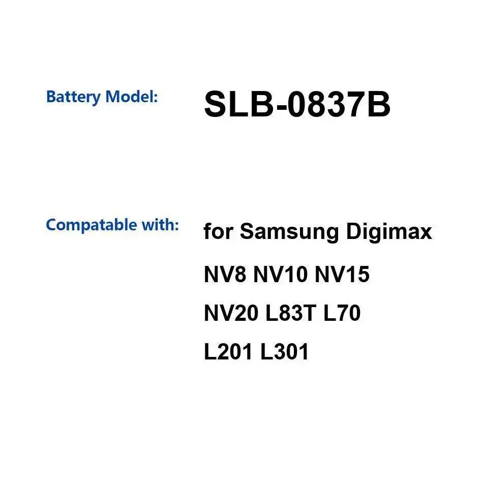 Для Samsung Digimax NV8 NV10 NV15 NV20 L83T L70 L201 L301 Slb-0837B безопасный аккумулятор для камеры 1100 мАч