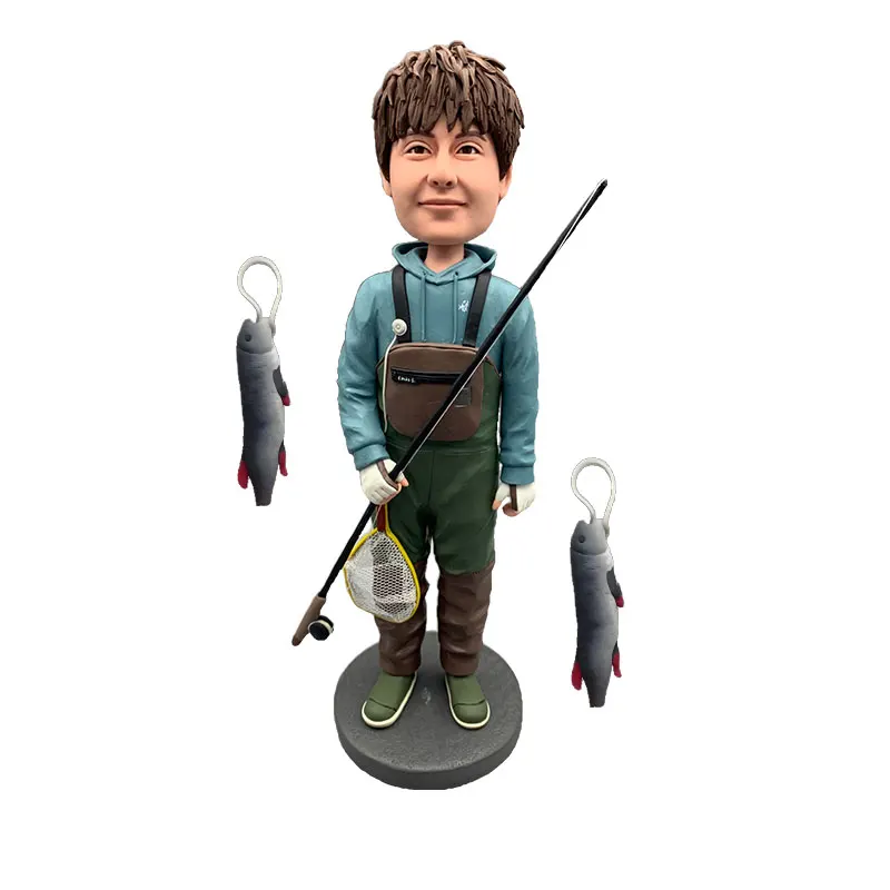 

Custom Bobblehead Figurine with Fishing Rod and Tackle, Personalized Bobbleheads for Fishing Enthusiasts or Collectors 6"-9"