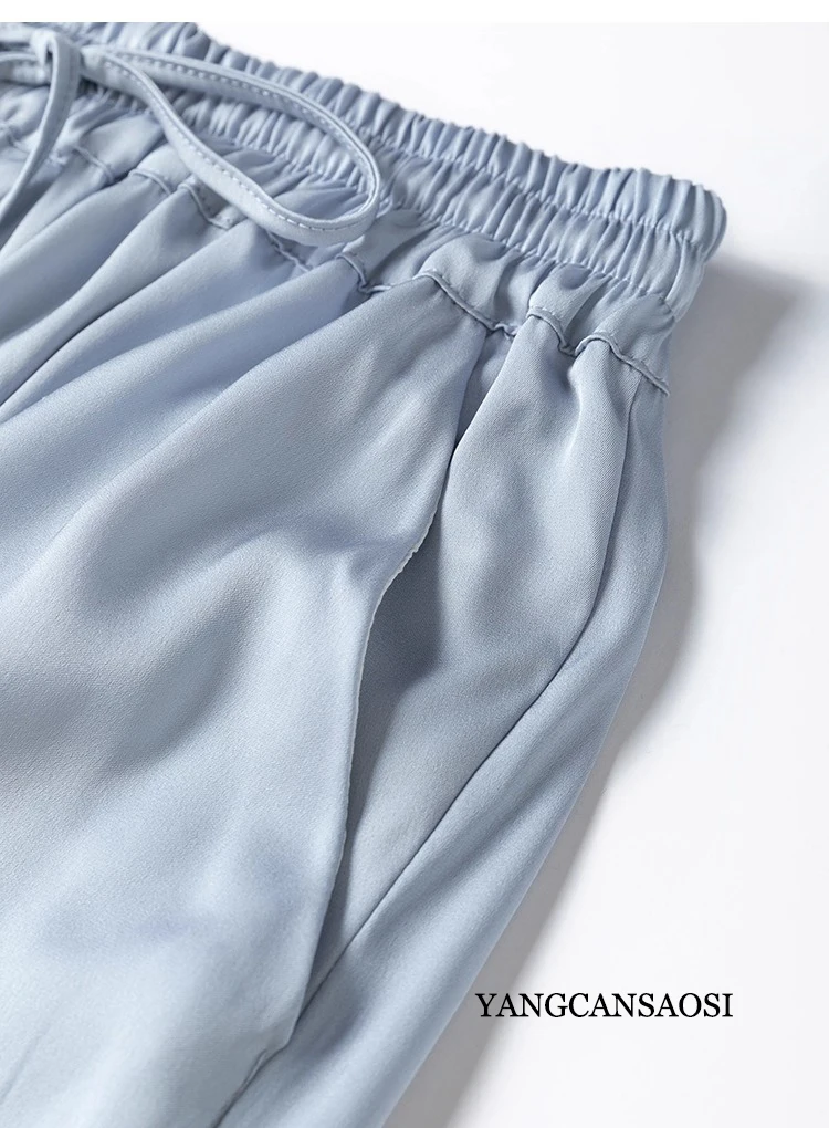 Vertical Naked Feeling 93% Natural Mulberry Silk Elastic Double Qiao Satin Elastic Waist Women's Fashionable Wide Leg Pants