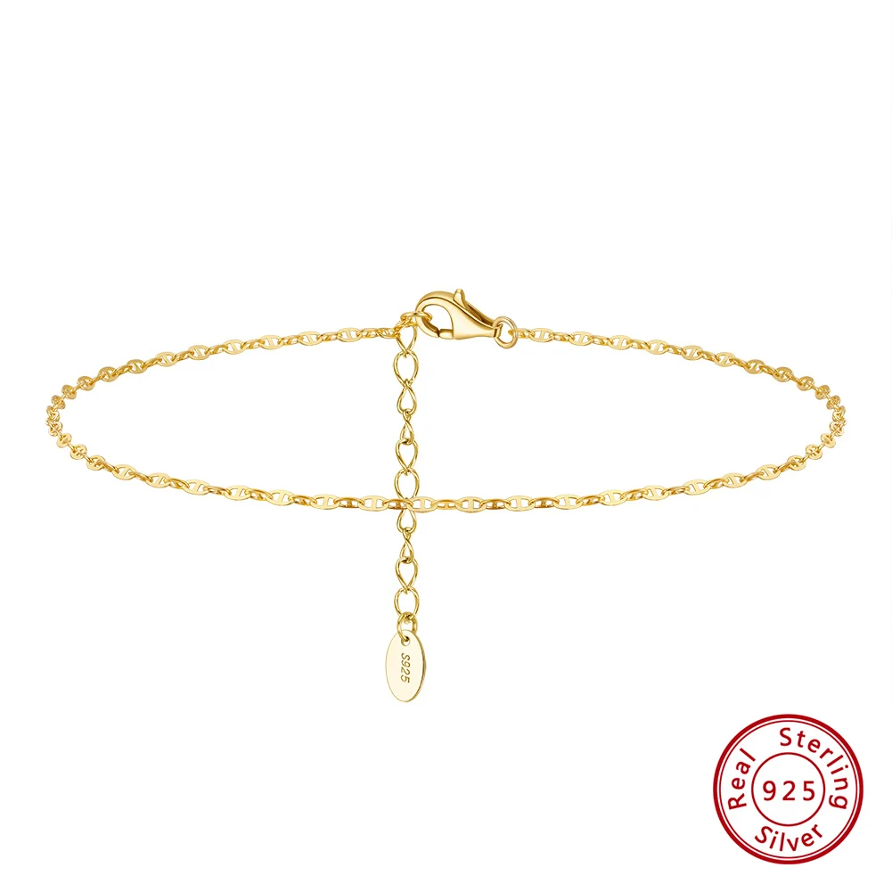 ORSA JEWELS Fußkettchen aus 14 Karat Gold, 1,2 mm, italienische kubanische Kette für Damen, 925er Sterlingsilber, feines Sommer-Strand-Fußarmband, Fußkettchen SA43