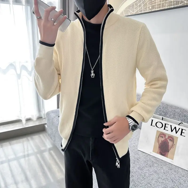 2023 Spring and Autumn Men\'s New Fashion Business Solid Color Zipper Knitted Cardigan Versatile Korean Style Casual Comfort Top