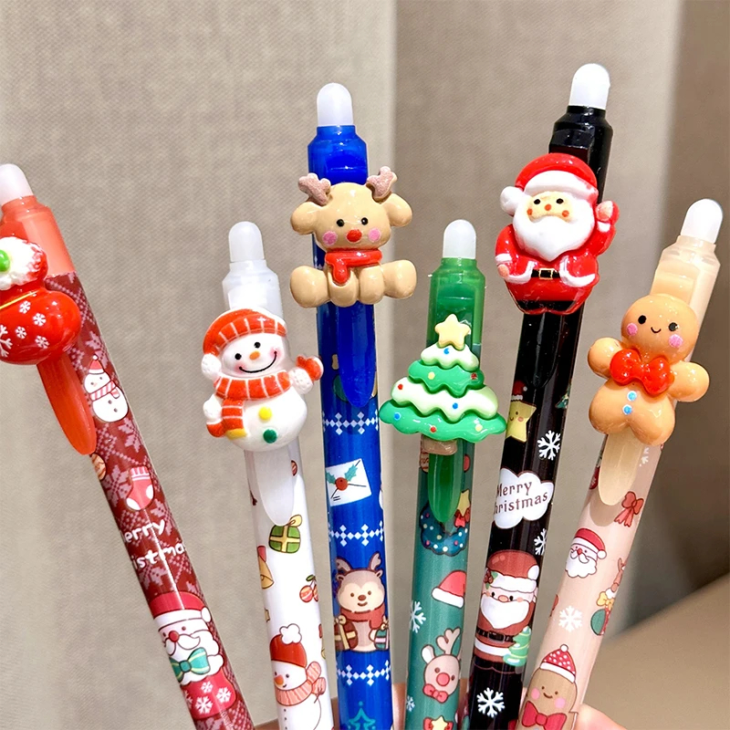 6 buah pena Gel tekan Natal lucu Kawaii Cepat Kering pena dapat dihapus perlengkapan kantor sekolah hadiah alat tulis estetika
