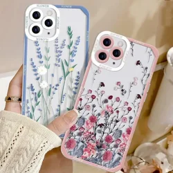 Phone Case For Samsung Galaxy A55 A15 A54 5G A16 A35 A25 S25 S24 Ultra S23 FE S20 S21 S22 Plus Leaves Flower Transparent Cover