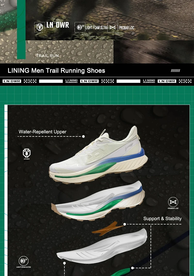 Li-Ning BEN XIAO Trail-Laufschuhe für Herren, LN DWR, wasserabweisend, atmungsaktiv, stützend, stabil, LiNing Mountain Sports Shoes ARNV015 – Detail 3