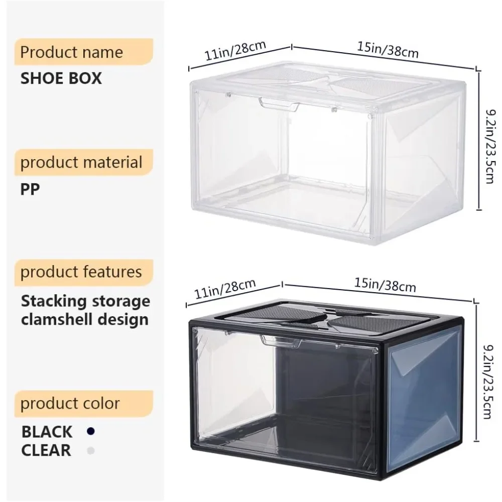 Shoe Container Transparent Plastic Stackable, with Cover Magnetic Side Opening Door, for Collection Display