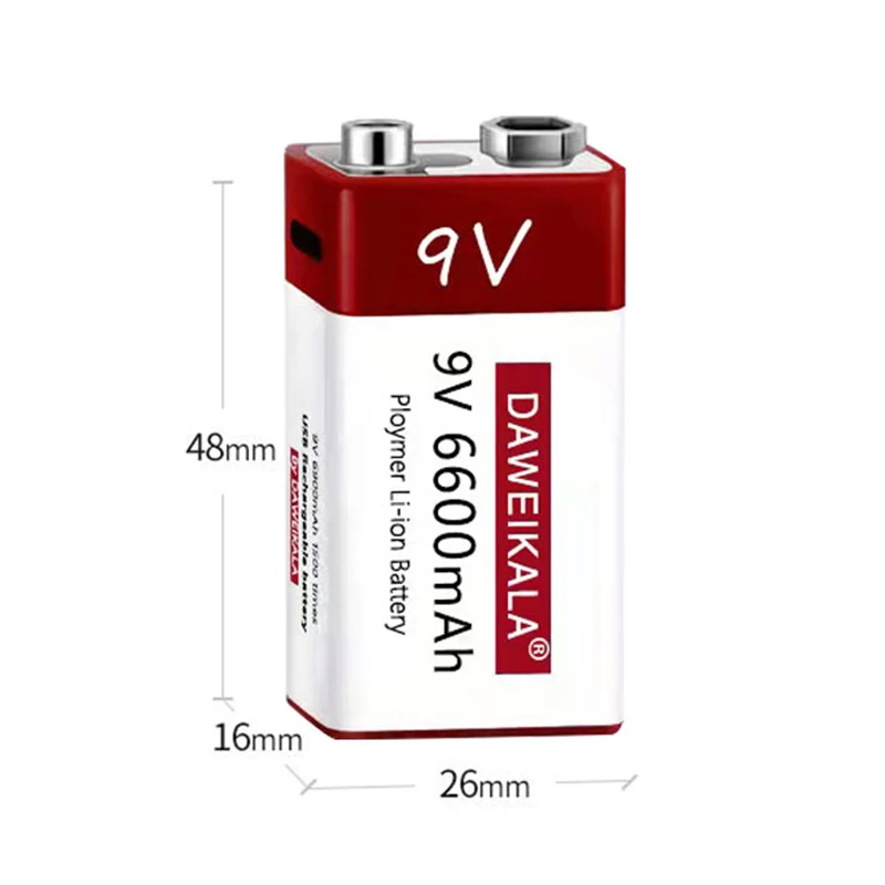 9V Battery 6900mAh li-ion Rechargeable battery Type-C Batteries 9v USB lithium for Multimeter Microphone Toy Remote Control