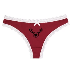 Cuckold Antlers Underwear Girls Wine Red Thong Naughty for Women Sexy Lingerie Temptation Lace Edge Bow Low Waist Panties