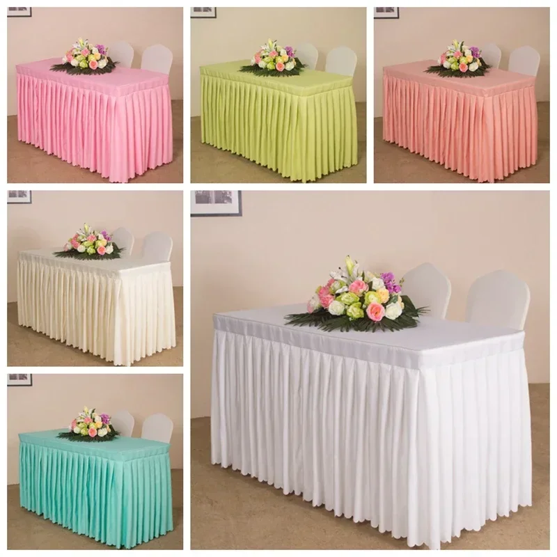 

Table Cloth Box Cover Whole Table Wedding Rectangle With Skirt Swag Ruffle Style Party Hotel Meeting Banquet Show Decoration