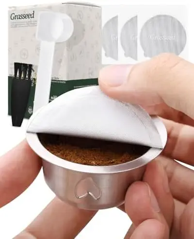 

Reusable Stainless Steel Vertuo Capsule Kit - 100 Lids, Spoon, Brush - Fits Vertuoline Machines