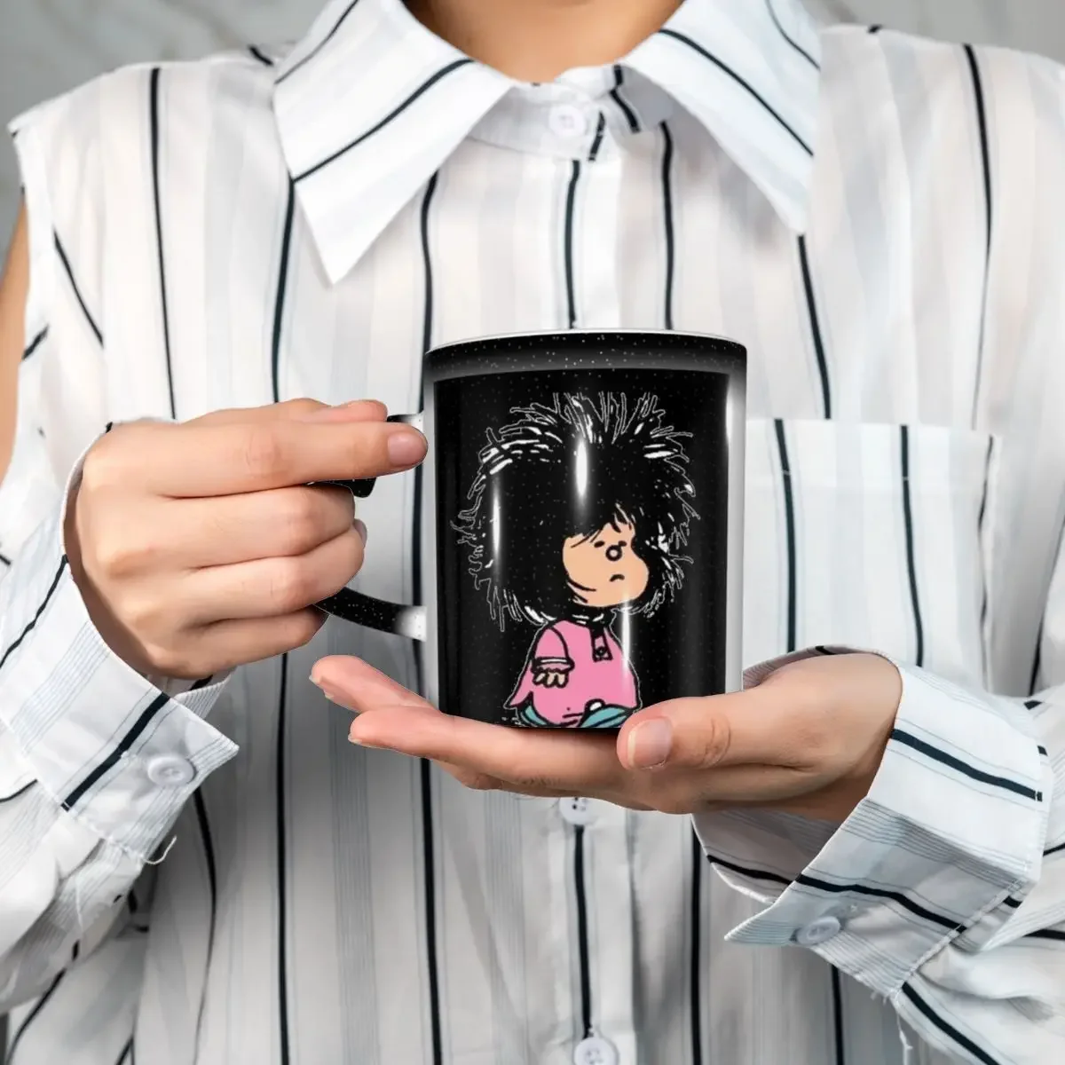 Mafalda Anime Plaid Mug Funny Ceramic Coffee Cups Tea Mugs Milk Cup Drinkware Gift for Woman Man