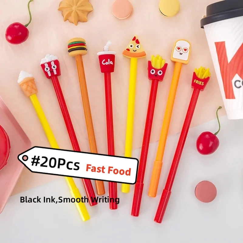 

20Pcs/Lot Kawaii Cartoon Fast Food Gel Pen Black Ink Cartoon Fries Cola Burger Pens Cute Stationery Kids School Office Supplies