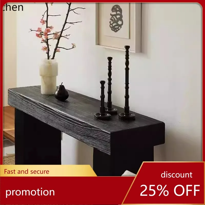 CZ Hallway Display Table Entryway Console Carbonized Black Solid Wood Entryway Table Wall-Mounted Decorative Table