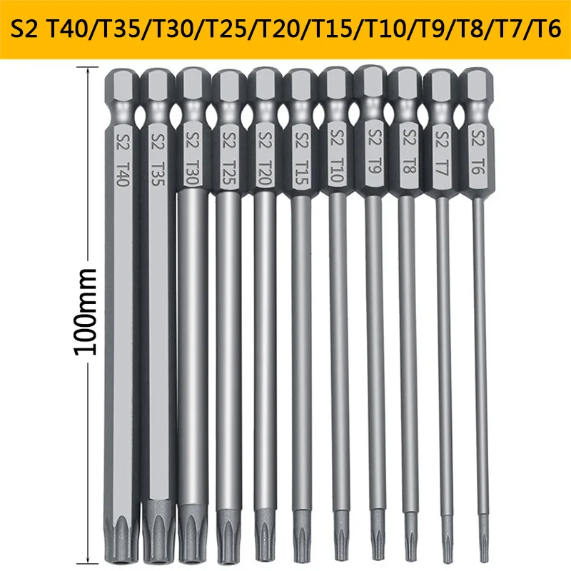 Alloy Steel Torx Chave de Fenda Bits Tool Grupo Hex Socket Grupo Handle Tools Chave de Fenda Elétrica 75 100 mm 11 Pcs s2