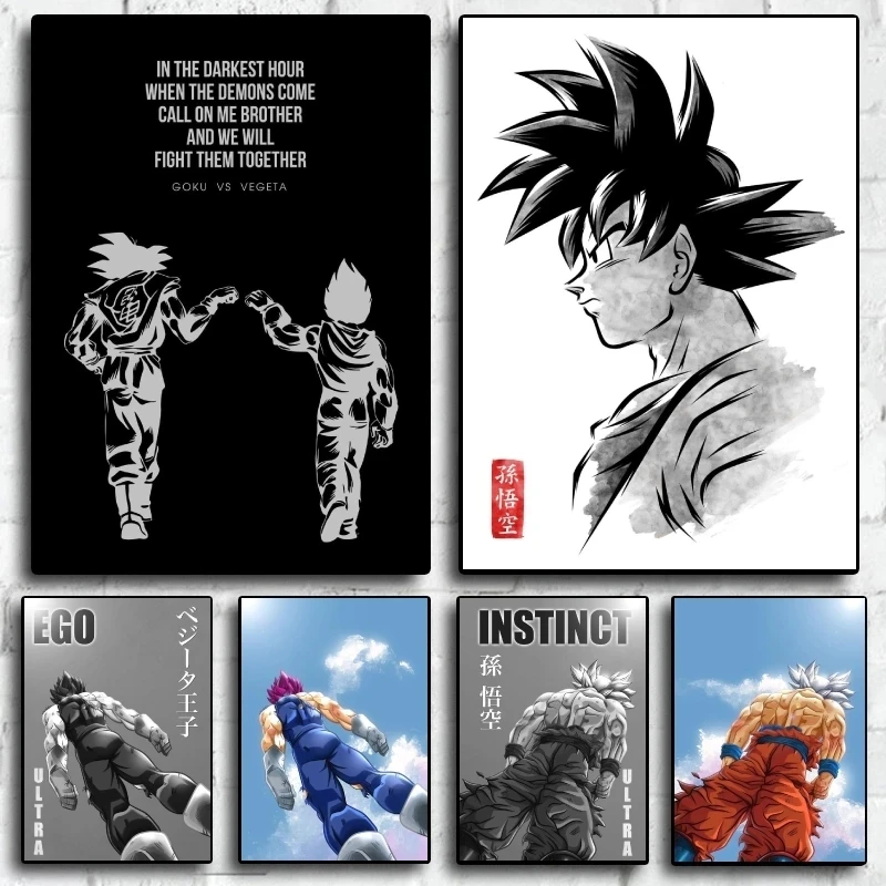 Anime Dragon Ball Wall Sue Goku Black And White Back Picture Home Decoration Living Room Art Canvas Print Poster Mural Aesthetic