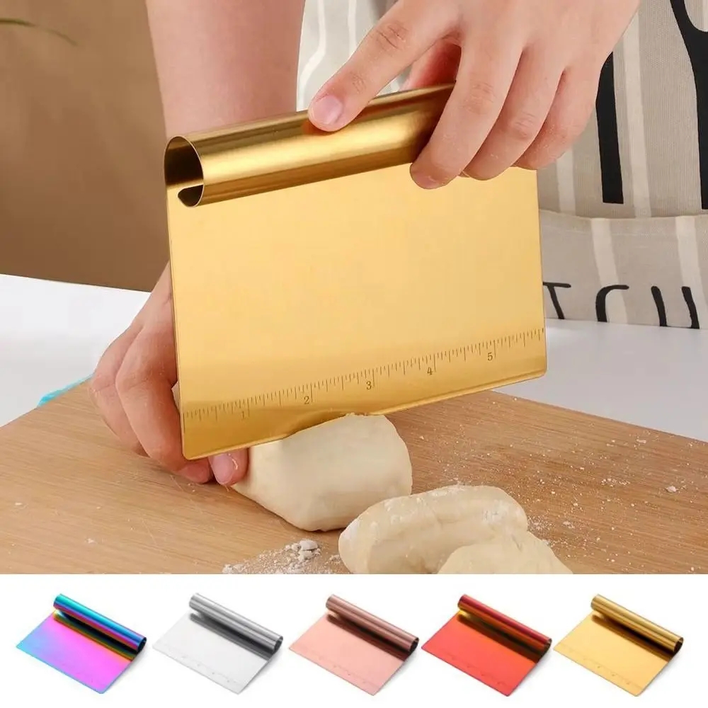 الفولاذ المقاوم للصدأ المعجنات قاطع العجين قياسات مقبض مريح البيتزا مكشطة علامات واضحة متعددة الأغراض كعكة مقسم #4