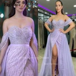 Eightree Luxury Purple Sexy Mermaid Evening Dresses Glitter Off Shoulder Arabic Women Prom Gowns Sequined High Split Party Dress