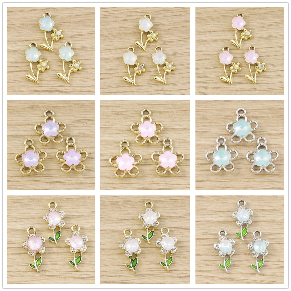 

Tusember 10pcs Cute Exquisite Crystal Flowers Pendant Charms for Jewelry Making DIY Drop Earrings Necklace Craft