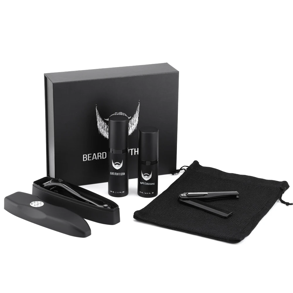 4 Pcs/set Beard Growth Serum Kit Facial Body Hair Beard Rapid Enhancer Thickening Beard Growth Roller Massage Comb for Men