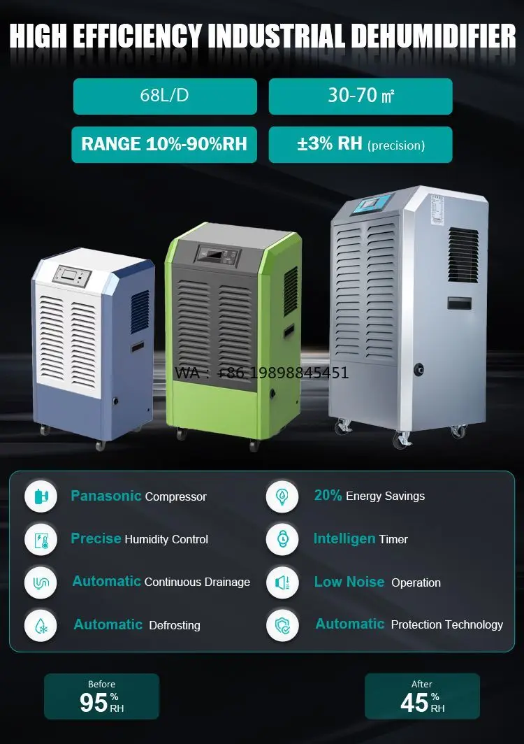 Food Display Case Building Site 68L Portable Dehumidifier Commercial Coldroom Wax Basement Grade Dehumidifier