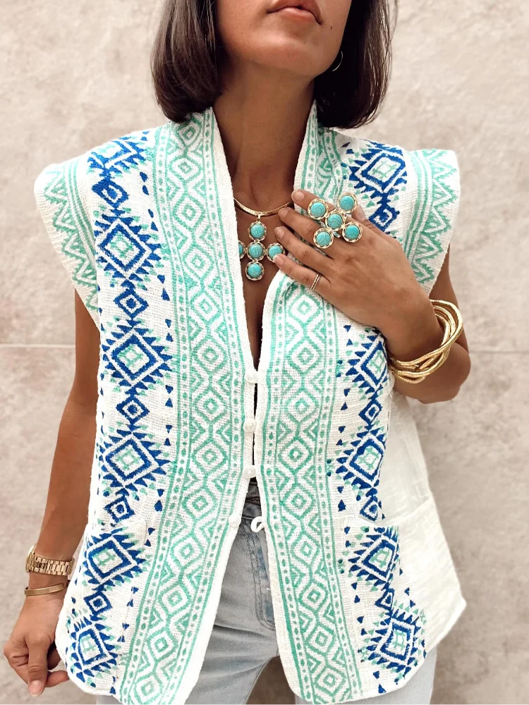 Модный богемный однобортный жилет