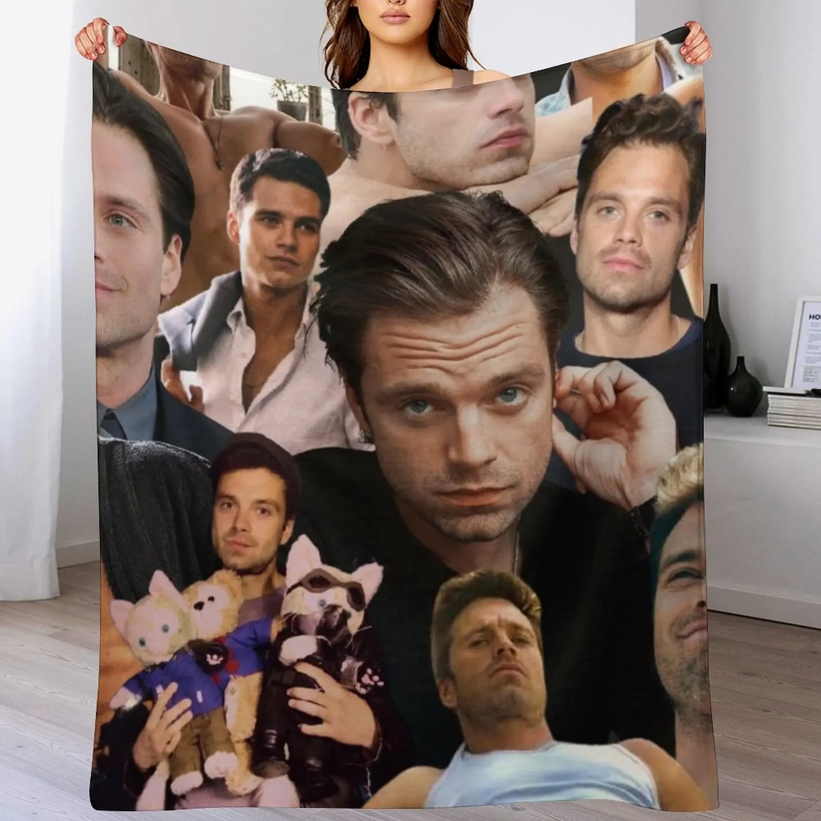 Sebastian Stan collage Throw Blanket Stuffeds Fashion Sofas Luxury Camping Blankets