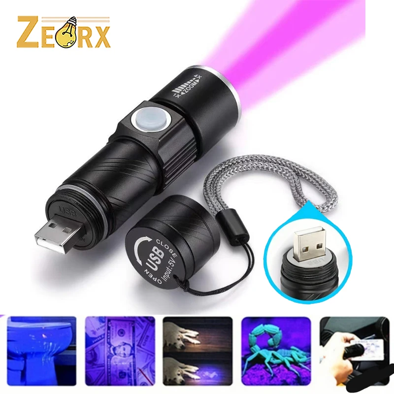 

UV Light Rechargeable Flashlight, 395nm Blacklight Portable Mini Handheld Pocket Torch Detector for Dog Urine Pet Stains