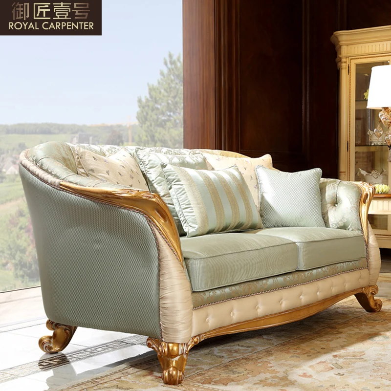 European cloth sofa 123 combination solid wood carved golden living room sofa Italian villa