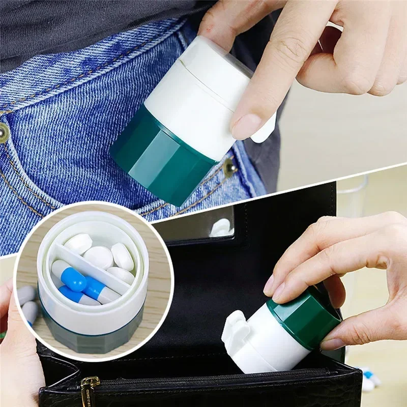 Multifunction 4 In 1 Portable Pill Case Medicine Splitter Powder Pastillero Grinder Pill Cutter Medicine Box Storage