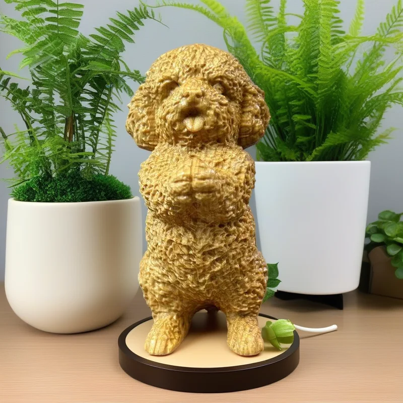 wood carving Teddy Dog Animal model Figurine Hand carved solid wood Cute Home Room Office figurine decoration Small gift