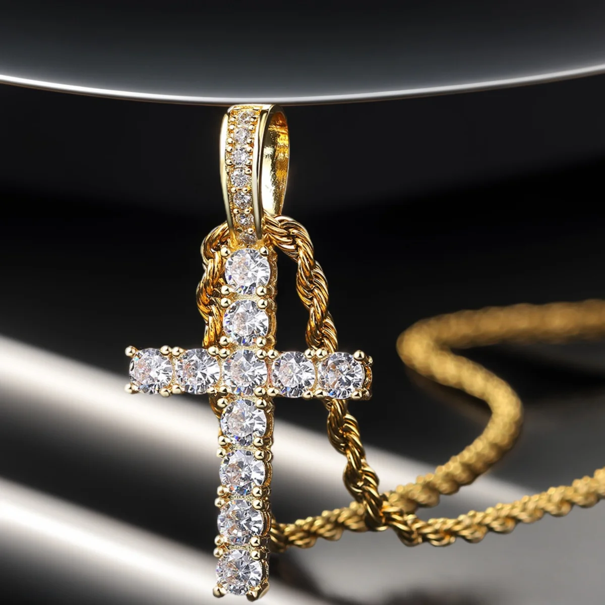 Hip Hop Gold Color Cross Necklace For Men Women Statement Iced Out Zirconia Chain on Neck Zirconia Jewellery Accessories OHP003