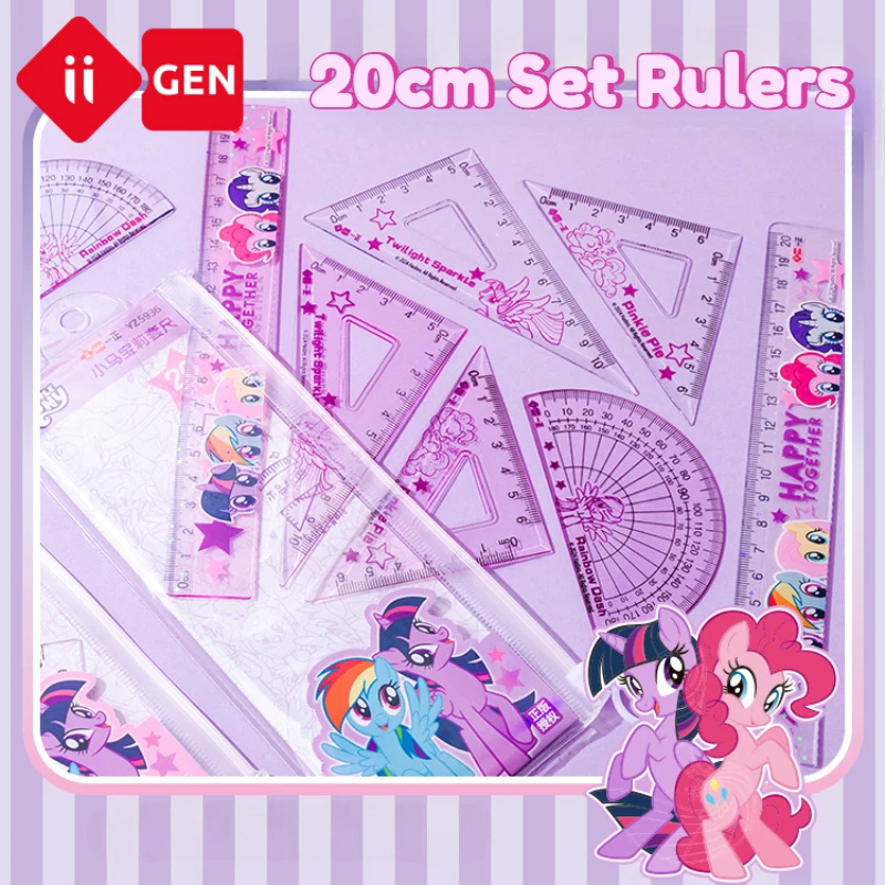 Iigen My Little Pony 20cm Set Rulers Student Exams Drawing Triangle Stationery Kawaii Cartoon Cute Christmas Birthday Gift