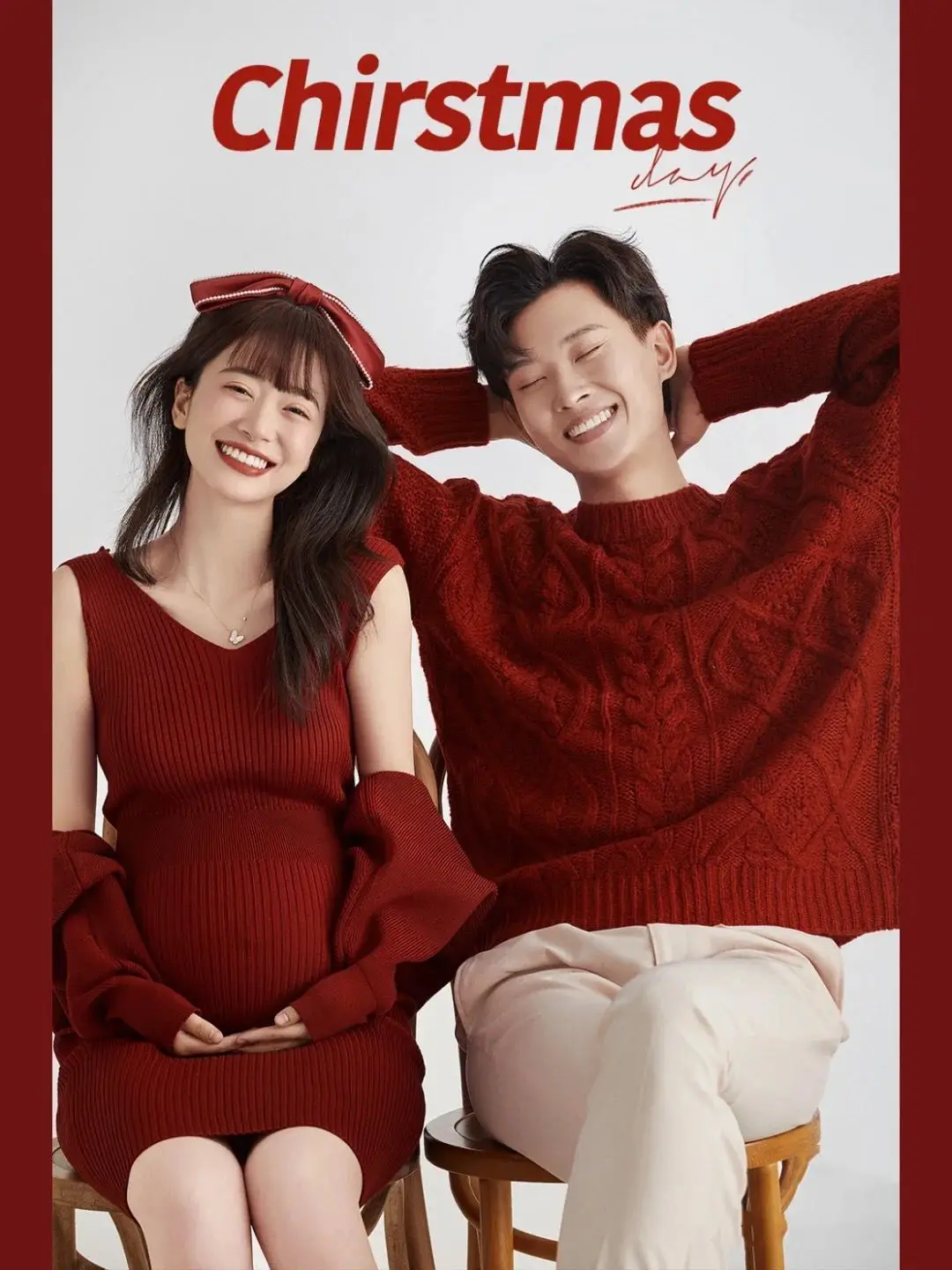 Vestidos de maternidad para fotografía de pareja, ropa de punto de algodón para sesión de fotos del embarazo, rojo, año nuevo, con abrigo