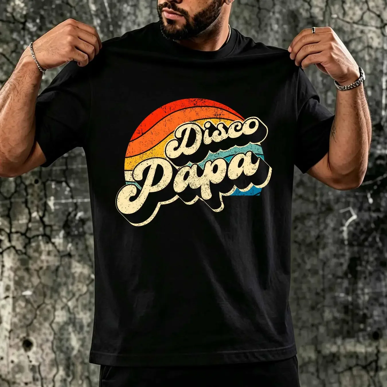 washed T Shirt Disco 70's Costume Mens Women Retro Daddy Black Cotton long or short sleeves vintage Washed Unisex