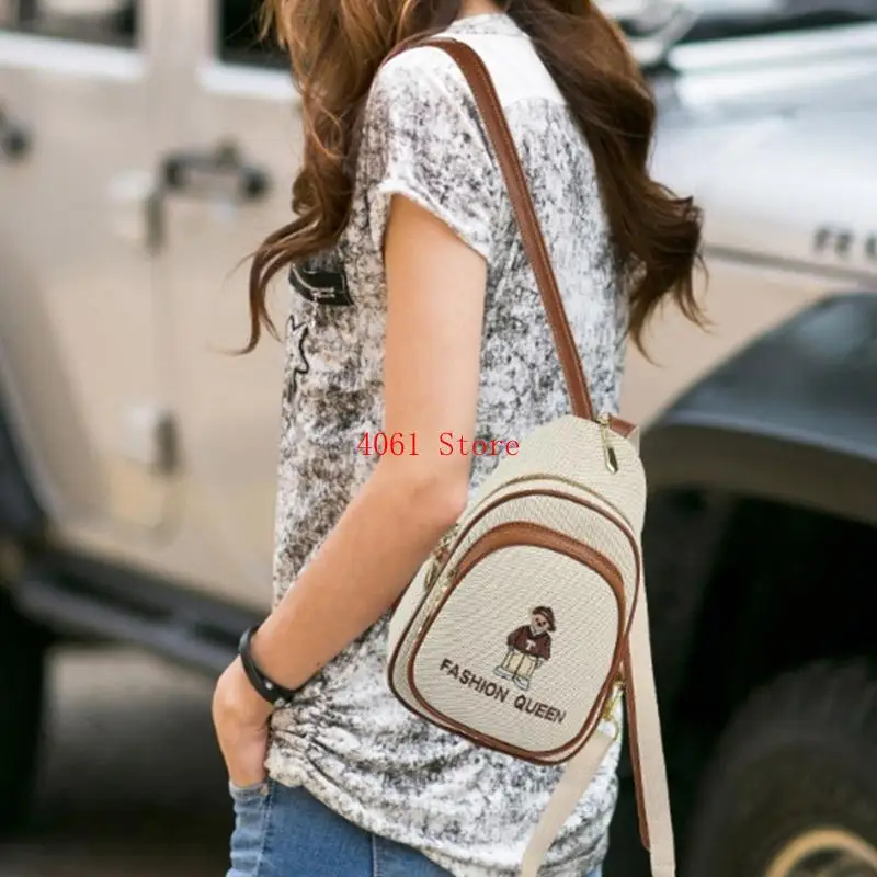 

Trendy Unisex Chest Bag Embroidered Bear Pattern Various Carrying Option Shoulder Crossbody Bags For Outdoor Activities