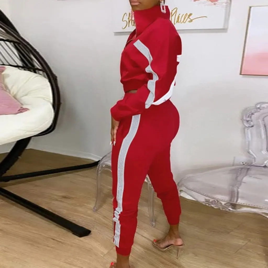 

Женская куртка с длинными рукавами и повседневные брюки, спортивный комплект из двух предметов с карманами, модный